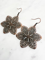 Antique Rose Gold Vintage Filigree Flower Earrings