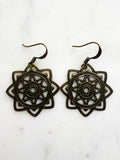 Antique Bronze Vintage Filigree Star Mandala Earrings
Add a touch of whimsy with our Vintage Filigree Earrings. These lightweight beauties feature intricate filigree designs for a boho vibe. Perfect for a playful and carefree look.
Lightweight brass metal stampings with an antique bronze patina.
43mm from the top of the ear hook x 30mm