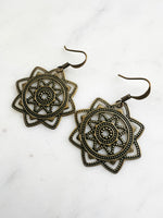 Antique Bronze Vintage Filigree Star Mandala Earrings