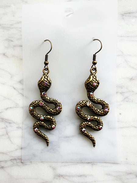 Antique Bronze Snake Earrings