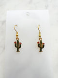 Kawaii Cactus-shaped earrings on a white card with a marble background