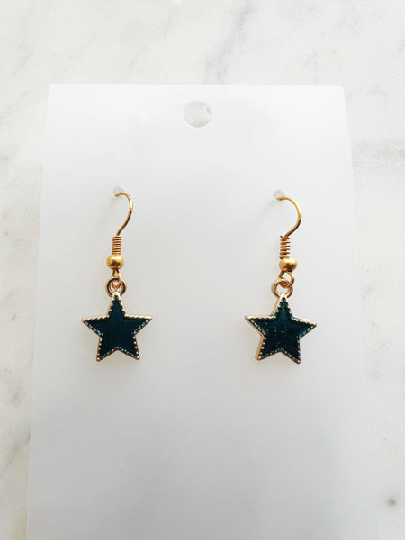 Kawaii Teal Enamel Star Dangle Earrings
