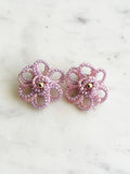 Vintage Pink Seed Bead Flower Clip-On Earrings