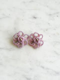 Vintage Pink Seed Bead Flower Clip-On Earrings