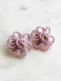 Vintage Pink Seed Bead Flower Clip-On Earrings