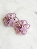 Vintage Pink Seed Bead Flower Clip-On Earrings