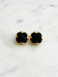 Vintage Gold Plated Black Porcelain Clip-On Earrings