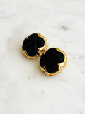 Vintage Gold Plated Black Porcelain Clip-On Earrings