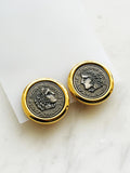 Vintage Gold Plated Roman Coin Clip-On Earrings