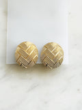 Vintage Gold Plated Textured Clip-On Earrings | Woven Basketweave Design