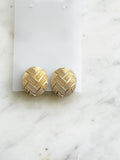 Vintage Gold Plated Textured Clip-On Earrings | Woven Basketweave Design
