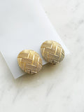 Vintage Gold Plated Textured Clip-On Earrings | Woven Basketweave Design