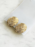 Vintage Gold Plated Textured Clip-On Earrings | Woven Basketweave Design