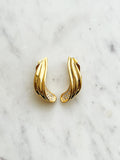 Vintage Gold Plated Crystal Clip-On Earrings | Sculptural Gold Earrings