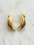 Vintage Gold Plated Crystal Clip-On Earrings | Sculptural Gold Earrings