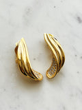 Vintage Gold Plated Crystal Clip-On Earrings | Sculptural Gold Earrings