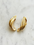 Vintage Gold Plated Crystal Clip-On Earrings | Sculptural Gold Earrings