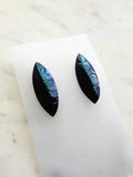 Genuine Vintage Retro Green, Purple & Black Iridescent Marquise Earrings
