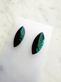 Genuine Vintage Retro Green, Purple & Black Iridescent Marquise Earrings