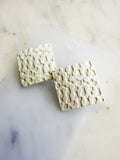 Vintage White Iridescent Diamond Shaped Statement Earrings | Geometric Textured Stud Earrings