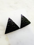Vintage Iridescent Deep Purple & Black Triangle Earrings | Geometric Statement Studs