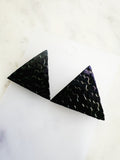 Vintage Iridescent Deep Purple & Black Triangle Earrings | Geometric Statement Studs