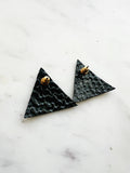 Vintage Iridescent Deep Purple & Black Triangle Earrings | Geometric Statement Studs