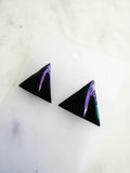 Genuine Vintage Iridescent Purple, Green & Black Triangle Earrings