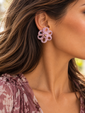 Vintage Pink Seed Bead Flower Clip-On Earrings