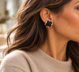 Vintage Gold Plated Black Porcelain Clip-On Earrings