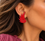 Vintage Red Enamel Clip-On Earrings | Statement Retro Earrings