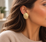 Vintage Gold Plated Textured Clip-On Earrings | Woven Basketweave Design