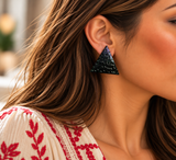 Vintage Iridescent Deep Purple & Black Triangle Earrings | Geometric Statement Studs