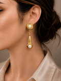 Vintage Art Deco Gold Plated Pearl Drop Clip-On Earrings