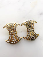 Art Deco Gold Crystal Clip on Earrings