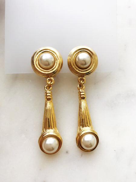 Art Deco Gold Pearl Earrings