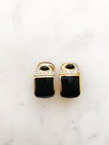 Sally Black and Gold Enamel Crystal Half Huggie Earrings