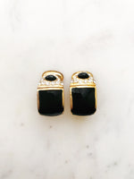 Sally Black and Gold Enamel Crystal Half Huggie Earrings