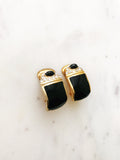 Sally Black and Gold Enamel Crystal Half Huggie Earrings