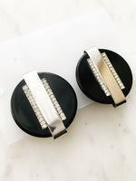 Retro Black & Silver Bakelite Crystal Disc Earrings