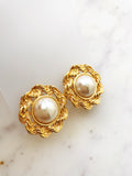 Make a statement with these vintage-inspired, gold rope dome pearl earrings! These earrings add a glamorous, yet elegant touch to any outfit. Make a bold, fashionable move today! The perfect accessory for any girl-boss!!  Gold Plated  Clip On   30mm x 30mm