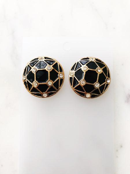 Florence Black Enamel Crystal Dome Earrings