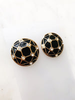 Florence Black Enamel Crystal Dome Earrings