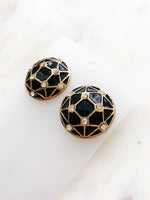 Florence Black Enamel Crystal Dome Earrings