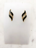 Vintage Black & Gold Enamel Crystal Earrings