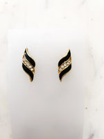 Vintage Black & Gold Enamel Crystal Earrings