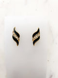 Vintage Black & Gold Enamel Crystal Earrings