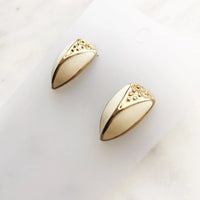 Cream and Gold Enamel Drop Earrings