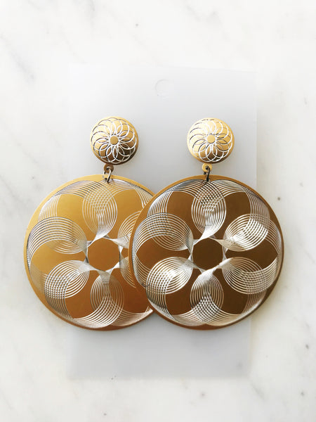 Etched Gold Disk Earrings