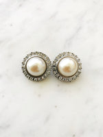 Vintage Dome Pearl and Crystal Earrings